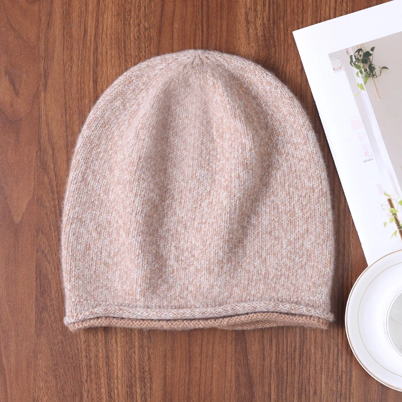 

100% шерсть, толстый закрученный подол, женские вязаные шапки, шапочка с напуском, мягкая теплая ветрозащитная однотонная шапка с вьющимися полями для женщин