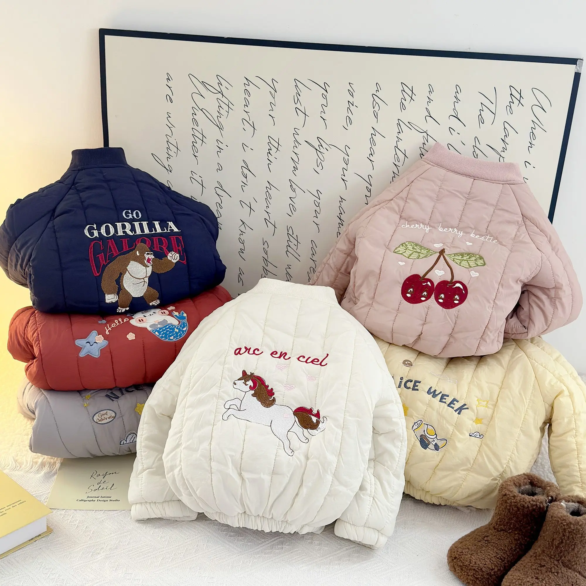 

Embroidery Kids Jackets Coats 2026 Winter Thickened Cotton Children's Winter Outerwear Jacket Fleece-Lined Warm Coats for Girls