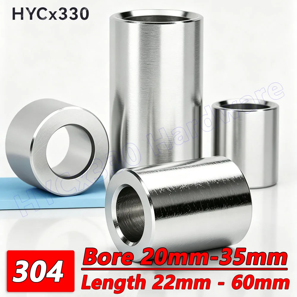 M20-M35 304 Stainless Steel Sleeve Bearing Bushing, CNC Machined Shaft Sleeve Unthreaded Spacer Multiple Lengths 22–60mm