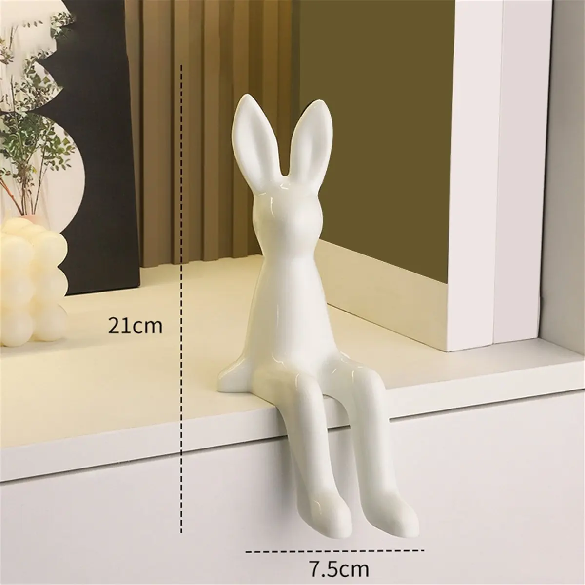 Long Eared Sitting Bunny Decor Room Decor Statue Sitting Bunny Figurine Statue for Desk Bookshelf Gift for Friends White &LICG