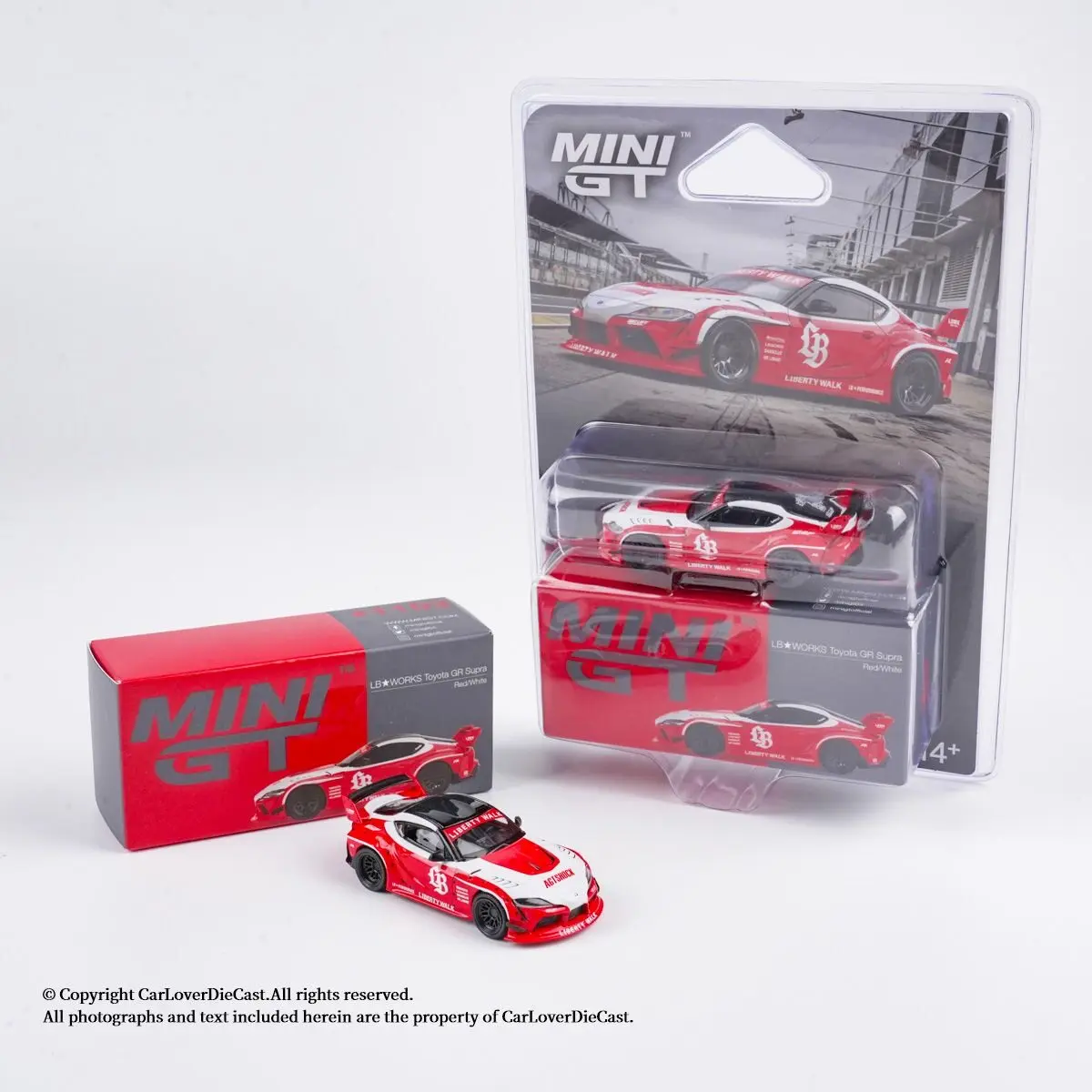

MINIGT 1:64 LBWORKS Toyota GR Supra красно-белый MGT01103-CH, коллекционная модель автомобиля из литого металла