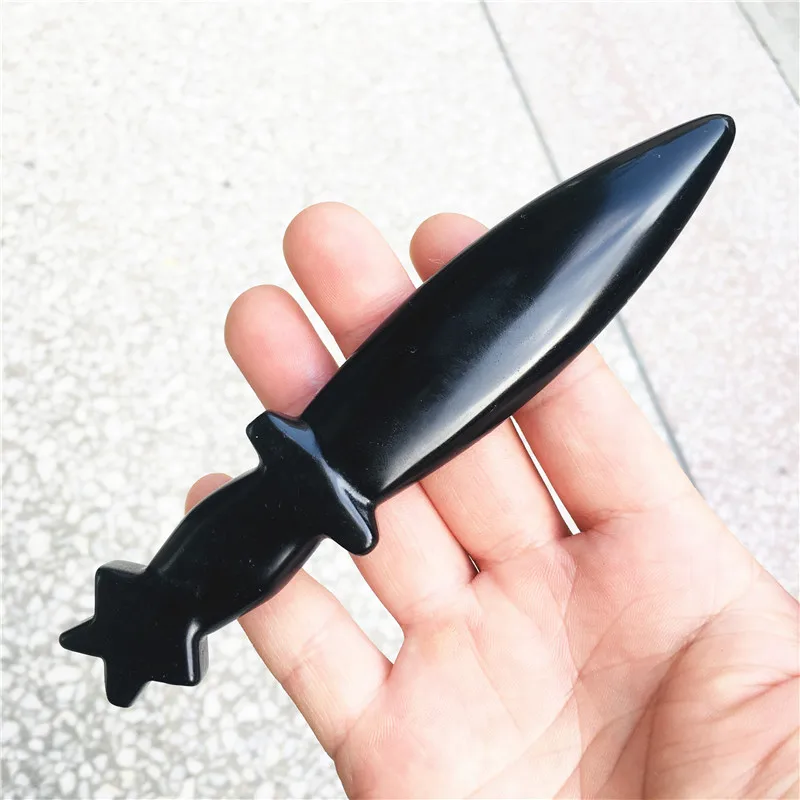 Natural Obsidian Dagger penyembuhan Kristal Perlindungan batu buatan tangan pisau pria hadiah jimat ajaib pedang penyihir perlengkapan dekorasi
