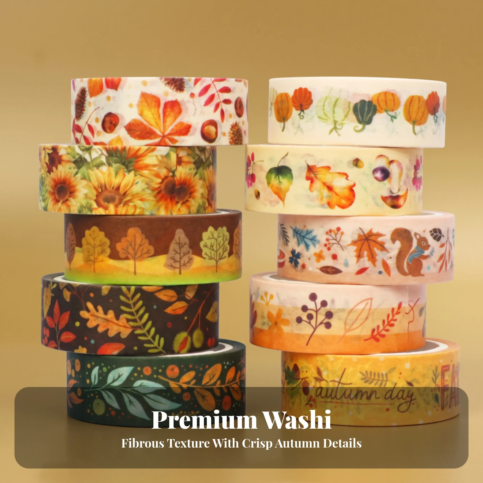 10 Pieces Autumn Washi Tape Self-Adhesive Washi Tape Roll Paper Pumpkin for Journalers, Scrapbooking, Journaling