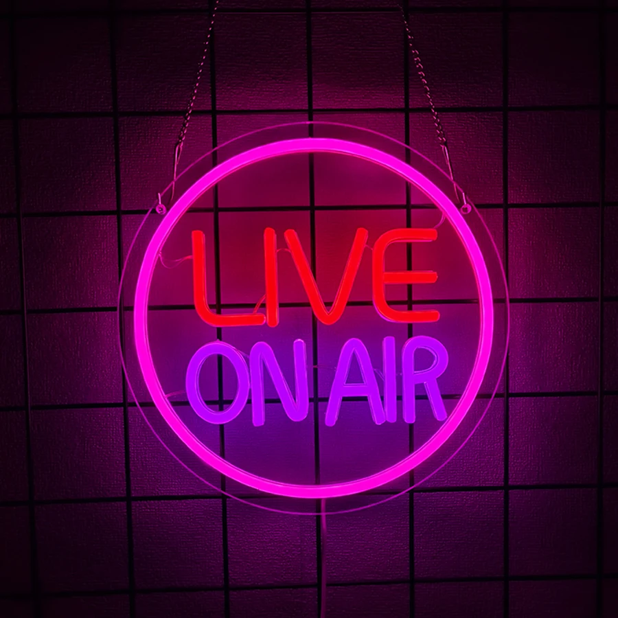 Live On Air Neon Sign, USB Powered LED Wall Light for Streamer Bedroom Broadcasting Room Podcast Studio Bar Club Live Decor