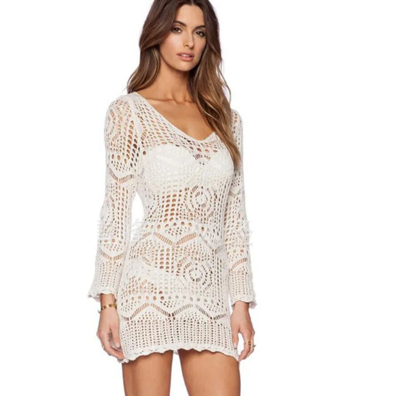 

European and American Crochet Hollow Cover Up Beach Knitted Dress, 2024