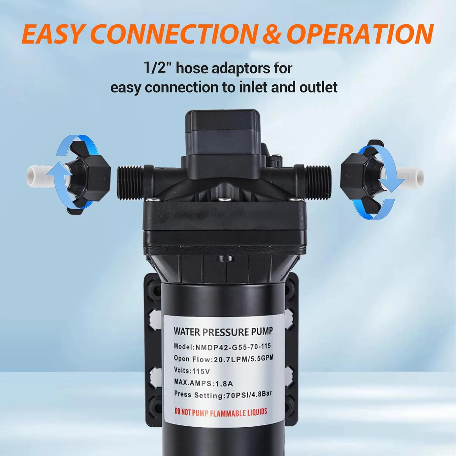 50/55/70 رطل لكل بوصة مربعة مضخة ضغط المياه 3.5/5/5.5 GPM الذاتي فتيلة مضخة الحجاب الحاجز 110 فولت/115 فولت التيار المتناوب ل RV حديقة الري البحرية يخت