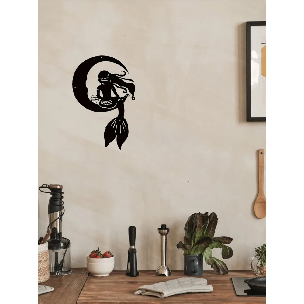

Metal Mermaid Wall Art Fantasy Moon Decor for Bedroom Living Room Unique Gift