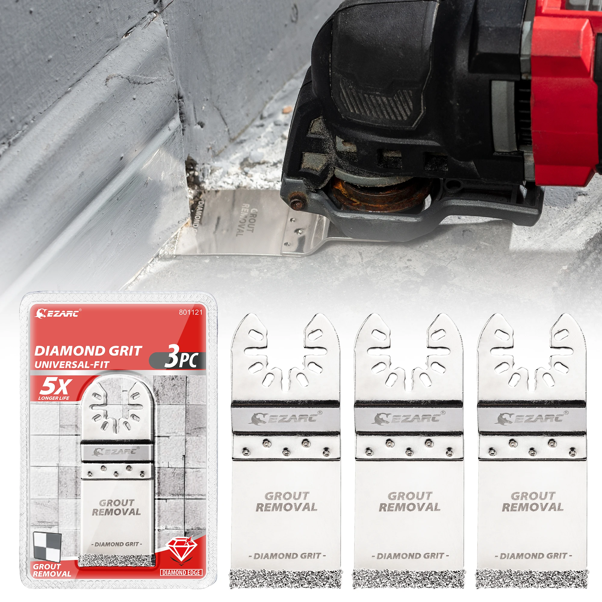 EZARC 3PC Diamond Oscillating Saw Blades Remove Grout/Mortar/Plaster Precise Flush Cuts 1.6mm Kerf Grout Removal Tool Soft Tile