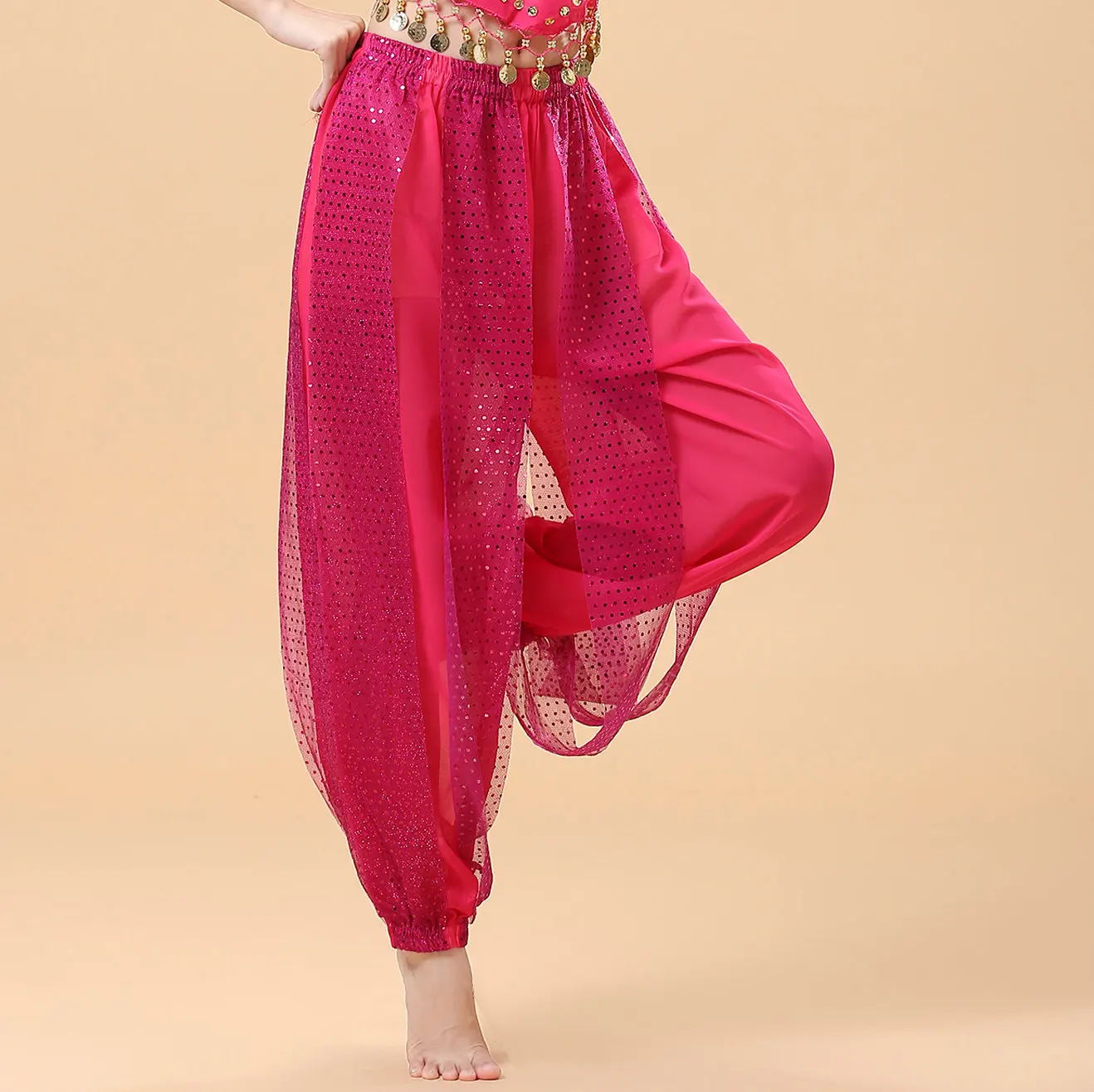 Chiffon Belly Dance Harem Pants Arabic Halloween Lantern Shiny Sequins Pants Fancy Pants Bloomers Trousers For Dancing Women