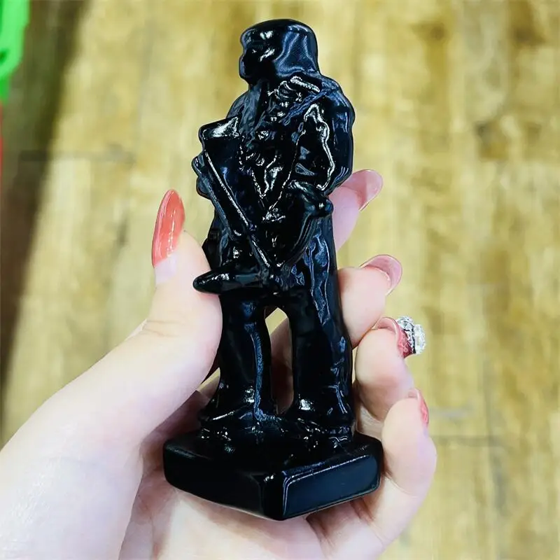 

10CM Natural Black Obsidian Cartoon Carving Crystal Healing Stone Home Decor Creative Christmas Gifts For Kids Children