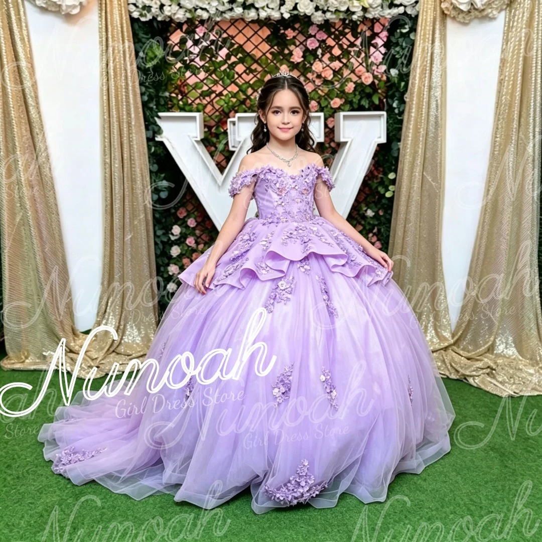 Lavender Flower Girl Dresses for Wedding Lace Appliques Floor Length Kids Birthday Pageant Gown First Holy Communion Gowns