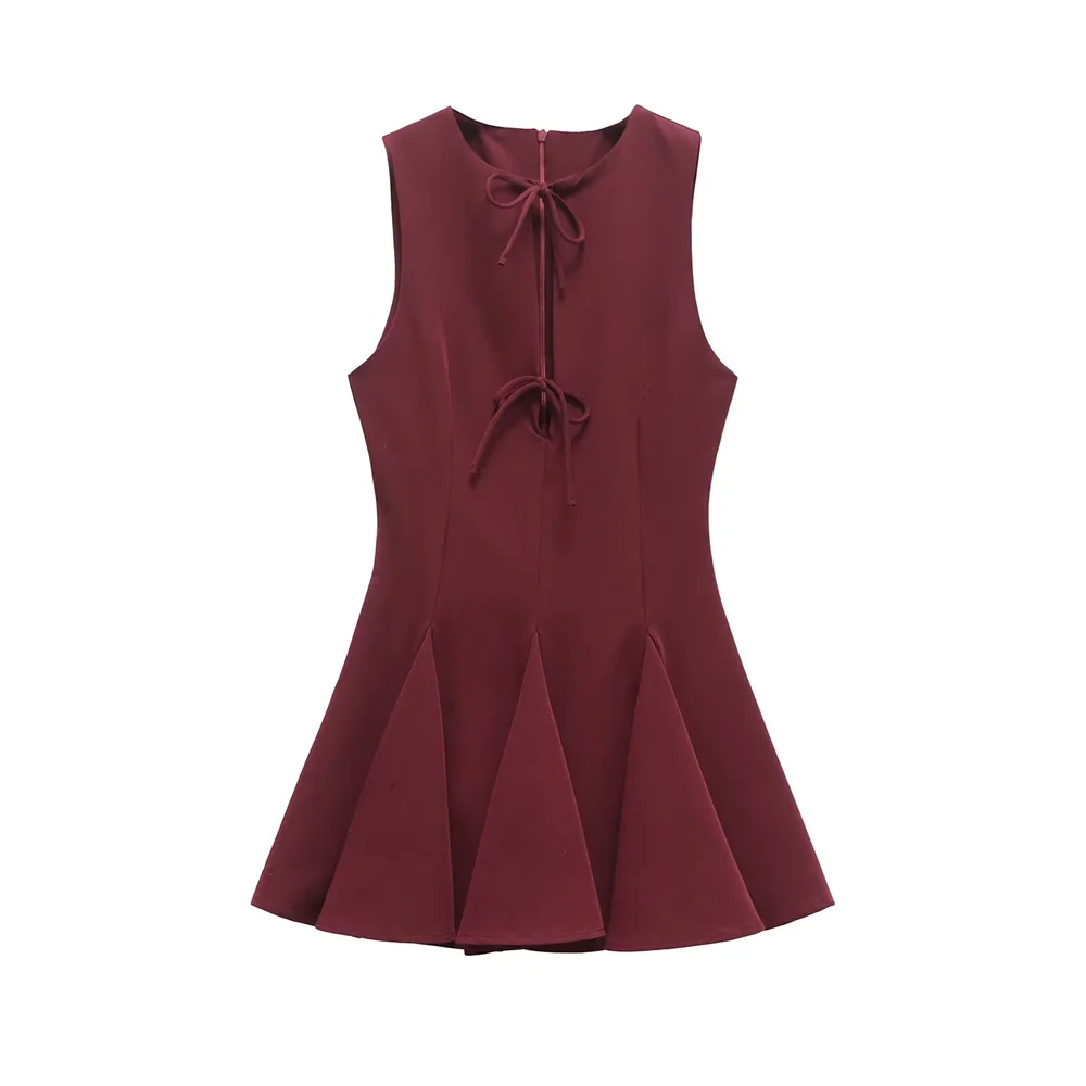 Frühling und Sommer, neuer Damenbekleidungsstil, schlankmachendes und hochwertiges französisches kurzes Tank-Top-Kleid mit breiter Schleife und Dekoration