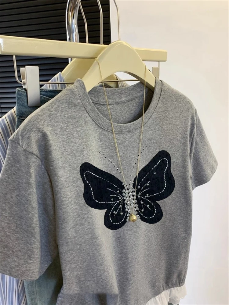 ユニークなヴィンテージ風ヘビー装飾オルトスヴェTシャツメンズファッショナブルカジュアルルーズフィット吸汗速乾ラウンドネックトップ