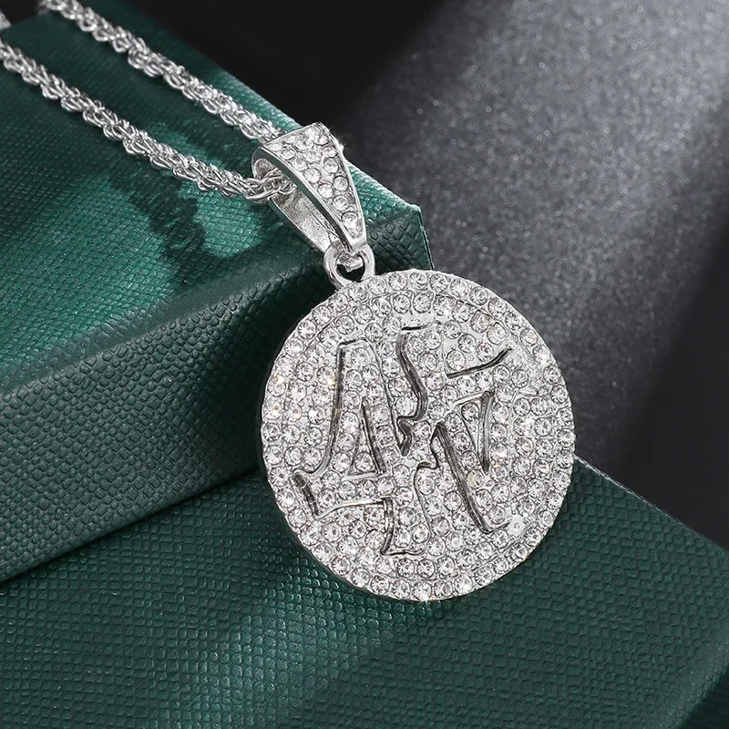 Delicate Shiny Zircon 44 Disc Large Turntable Charm Number Necklace for Men Women Hip Hop Rap Street Hipster Jewelry Gifts