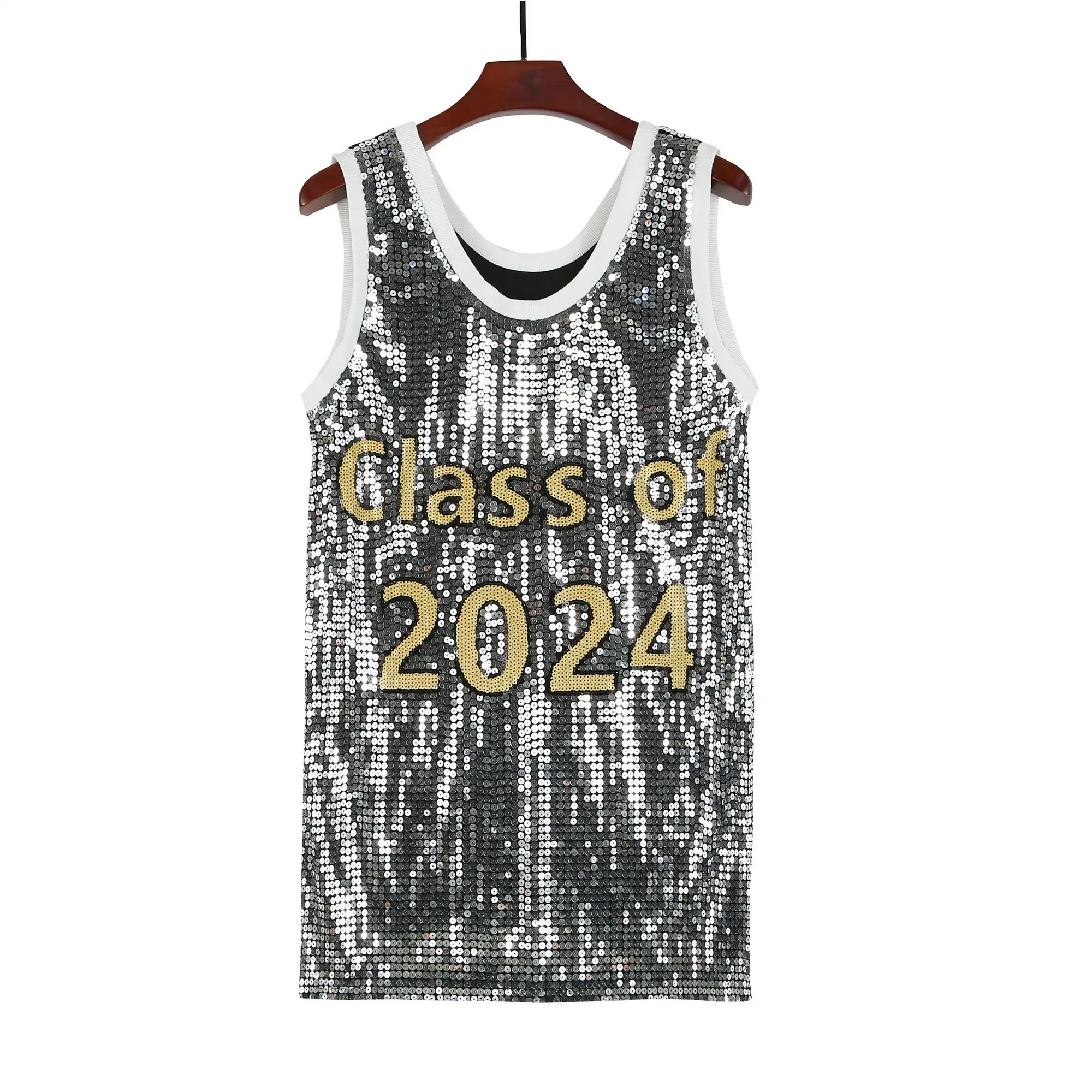 

Spring Summer New Fashion Sequin Women Sleeveless Tops Simple Round Neck Female Team Tank Top