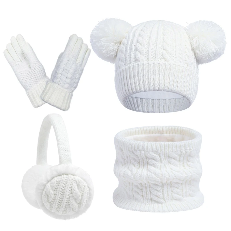 N80C Colección para clima frío para niños pequeños, gorro con bufanda, guantes y orejeras, conjunto esencial invierno para y