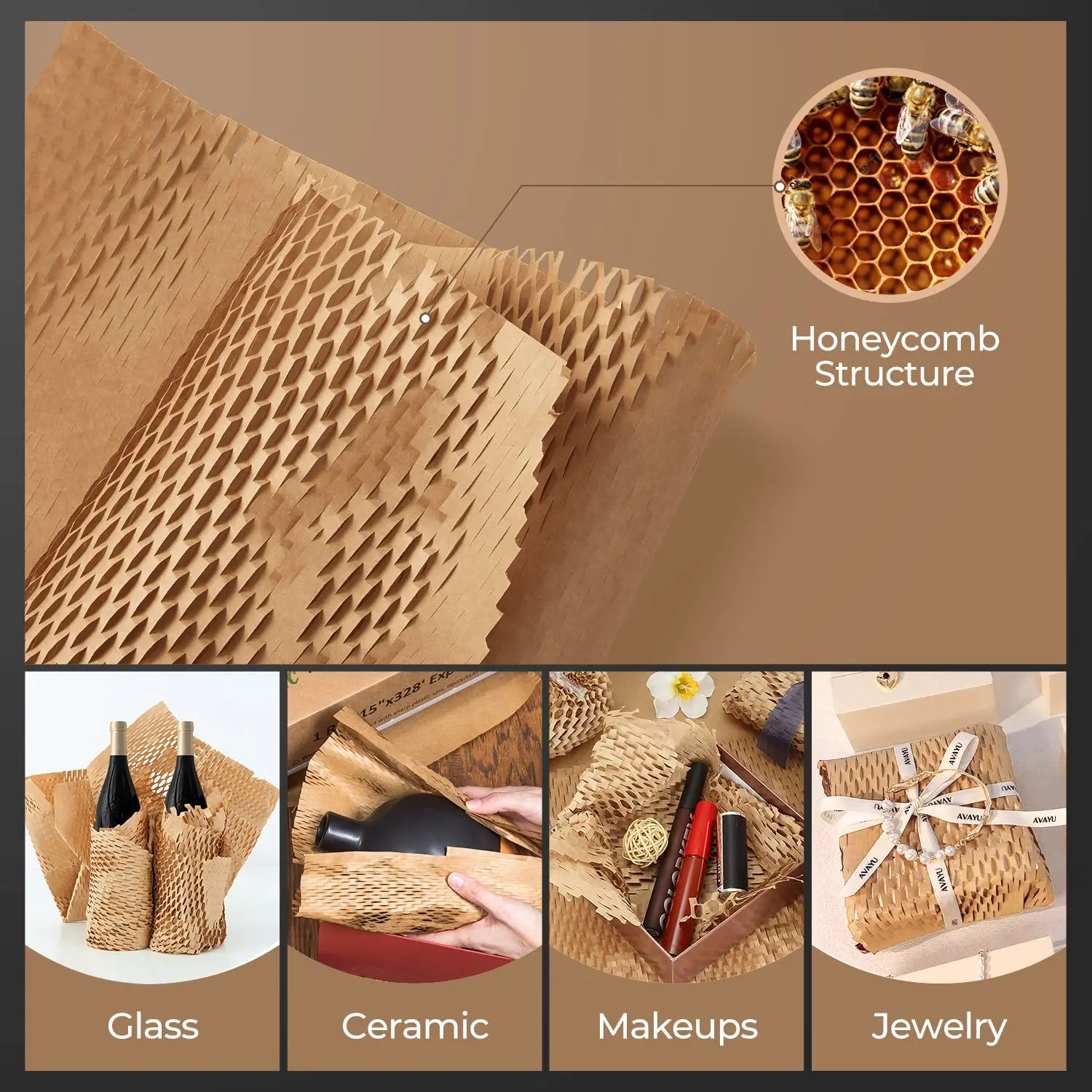 Brown 50cmx10m environment-friendly honeycomb paper used for cushioning transportation gift Etc packaging