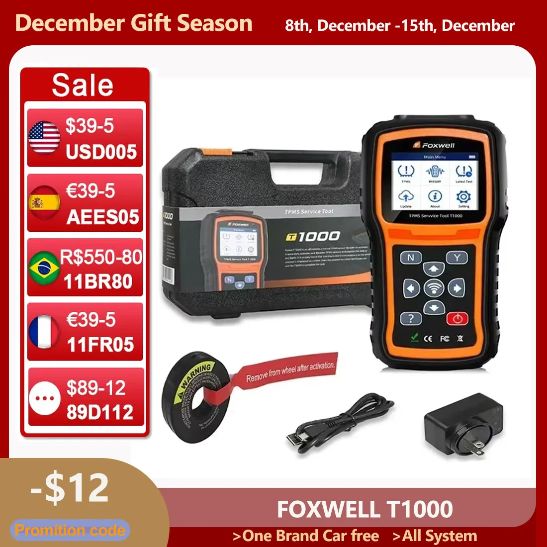 Newest+ Foxwell T1000 TPMS Tool Magnet Sensors Programming Activate Check RF Key FOB Tire Pressure Monitoring System Auto Tester