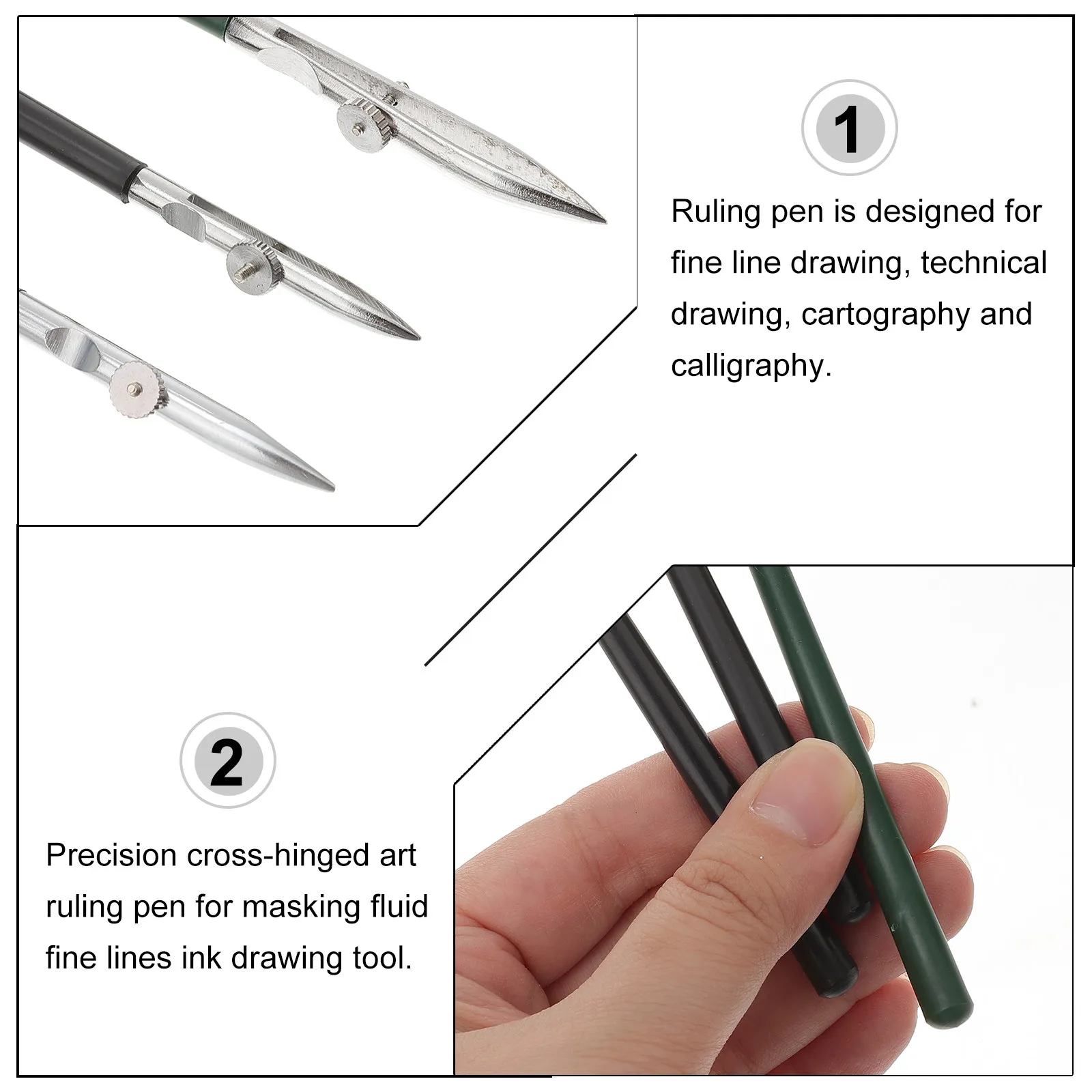 3Pcs Professional Straight Line Pen Kit Adjustable Swing Hinge Ruling Tool for Drawing Fine Borders Ink Gouache Art Masking