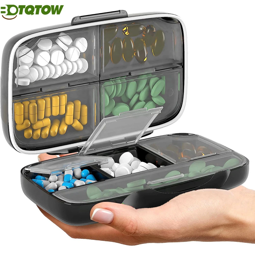 1PCS Travel Pill Organizer, 8 Compartments Portable Pill Case, Big Pill Box for Pocket Purse Portable Medicine Vitamin Container