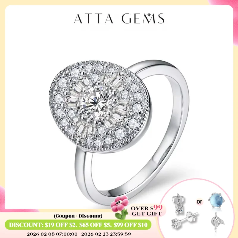 

ATTAGEMS D/VVS1 Round Shape All Moissanite Diamond Rings for Women Man S925 Silver White Gold Plated Twilight Engagement Jewelry