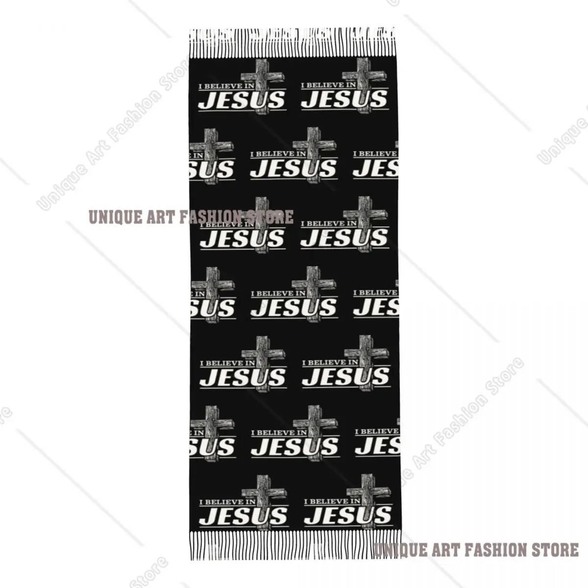 カスタムレディロング「イエス・キリストを信じる」スカーフ、女性用冬秋厚手暖かいタッセルショールラップ、キリスト教信仰スカーフ