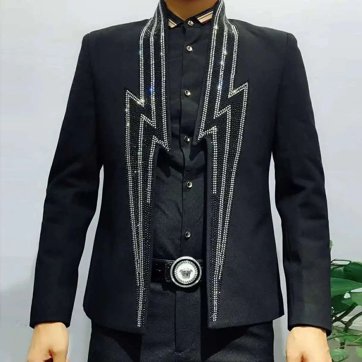 Áo Khoác Nam Công Nghiệp Nặng Dự Tiệc Cao Cấp Áo Khoác Áo Masculino Lightning Kim Cương Giả Áo Khoác Câu Lạc Bộ Đảng Áo Nam Giai Đoạn Phù Hợp Với