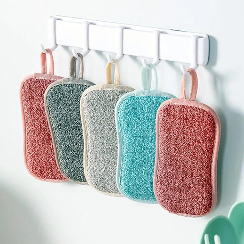 5Pcs Super Absorbent Microfiber Double Sided Scrub Sponge for Dishwashing Kitchen Bathroom Clean Cloth Eraser