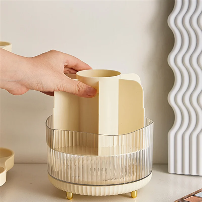 Organisateur de porte-brosse de maquillage avec couvercle, 360, meilleure vente ° Organisateur rotatif de pinceaux de maquillage, organisateur de maquillage à 7 fentes pour vanité, bureau