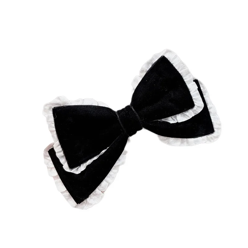 Vintage Velvet Lace Bow Spinka do włosów dla kobiet Dziewczyny Solidna wstążka Spinki do włosów Ozdoba do włosów Zimowe nakrycie głowy Akcesoria do włosów — zdjęcie 2