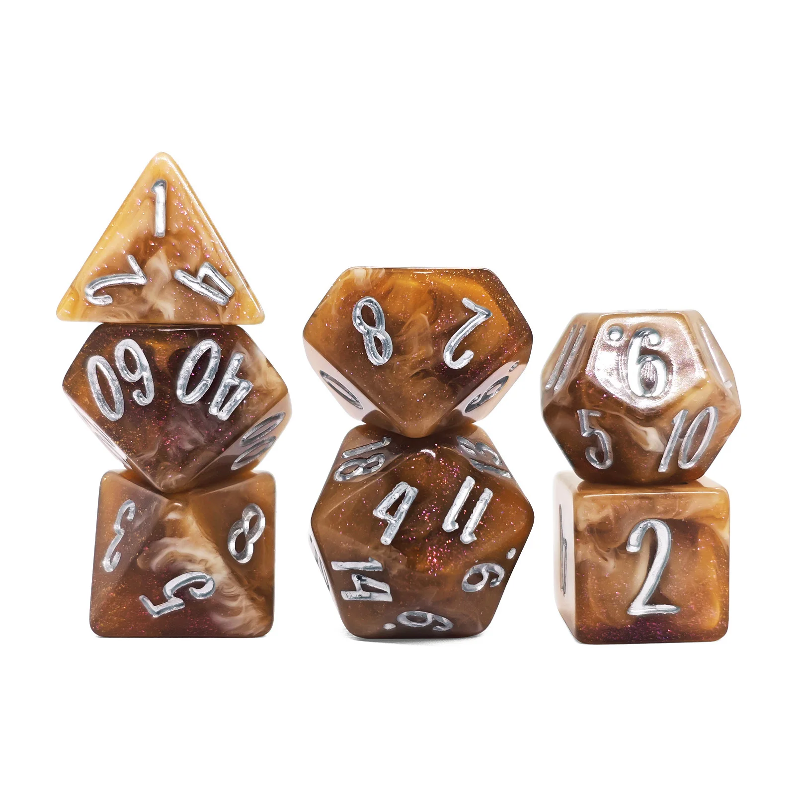 7Pcs Rosa Cappuccino Swirl Glitter Resin Polyhedral DND Dice Set Polyhedral DND Dice For Dungeons And Dragons, Tabletop RPG Dice