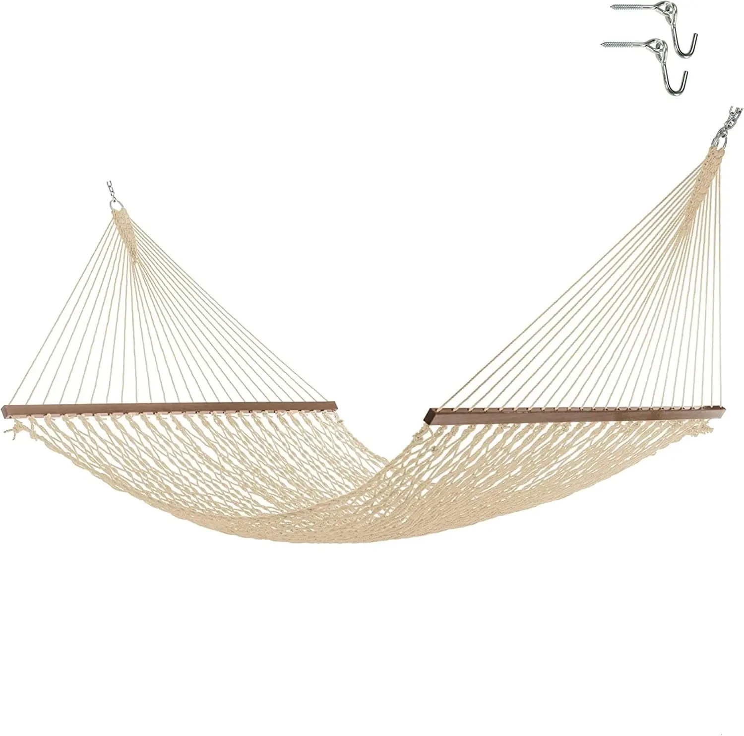 Hatteras Hammocks Deluxe Oatmeal Duracord Rope Hammock with Free Extension Chains & Tree Hooks, Handcrafted in The USA, 450 LB W