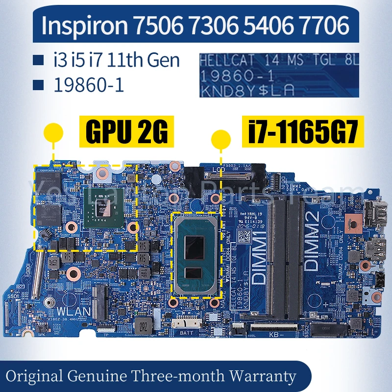 19860-1 For Dell Inspiron 7506 7306 5406 7706 Laptop Mainboard 0RGK9K 0X191P 0RGK9K i3 i5 i7 11th Gen V2G Notebook Motherboard