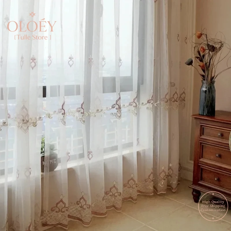 

New American Curtains for Living Dining Room Bedroom Light Luxury Embroidery Beautiful Semi-shading Balcony Bay Window Tulles