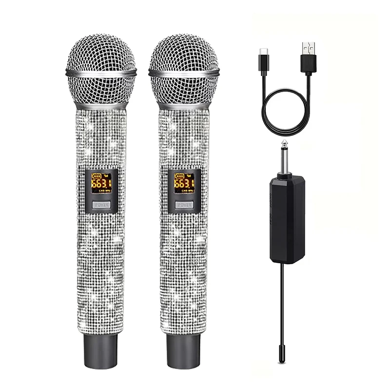 Professionele Draadloze Microfoon Met Diamant Type-C Opladen Thuis Ktv Outdoor Audio Mic Vhf Stage Karaoke Draadloze Dynamische Microfoon