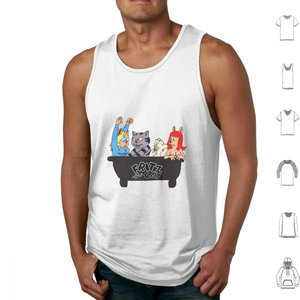 Fritz The Cat [ Bathtub Scene ] Tank Tops Print Cotton Fritz The Cat Fritz Cat Fritz Cat Cartoon Throwback Retro Retro