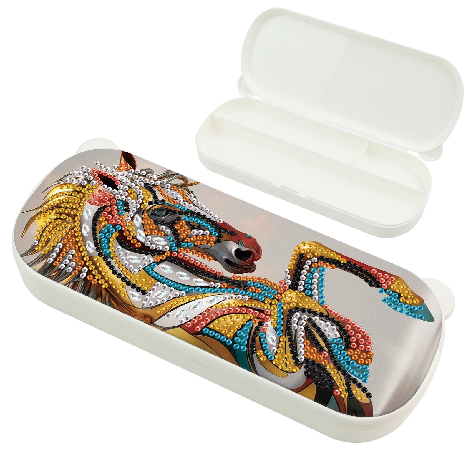Kits de caja de lápices de pintura de arte de diamante para adultos, caja de lápices de arte de diamante de caballo colorido, organizador de almacenamiento para regalo de papelería