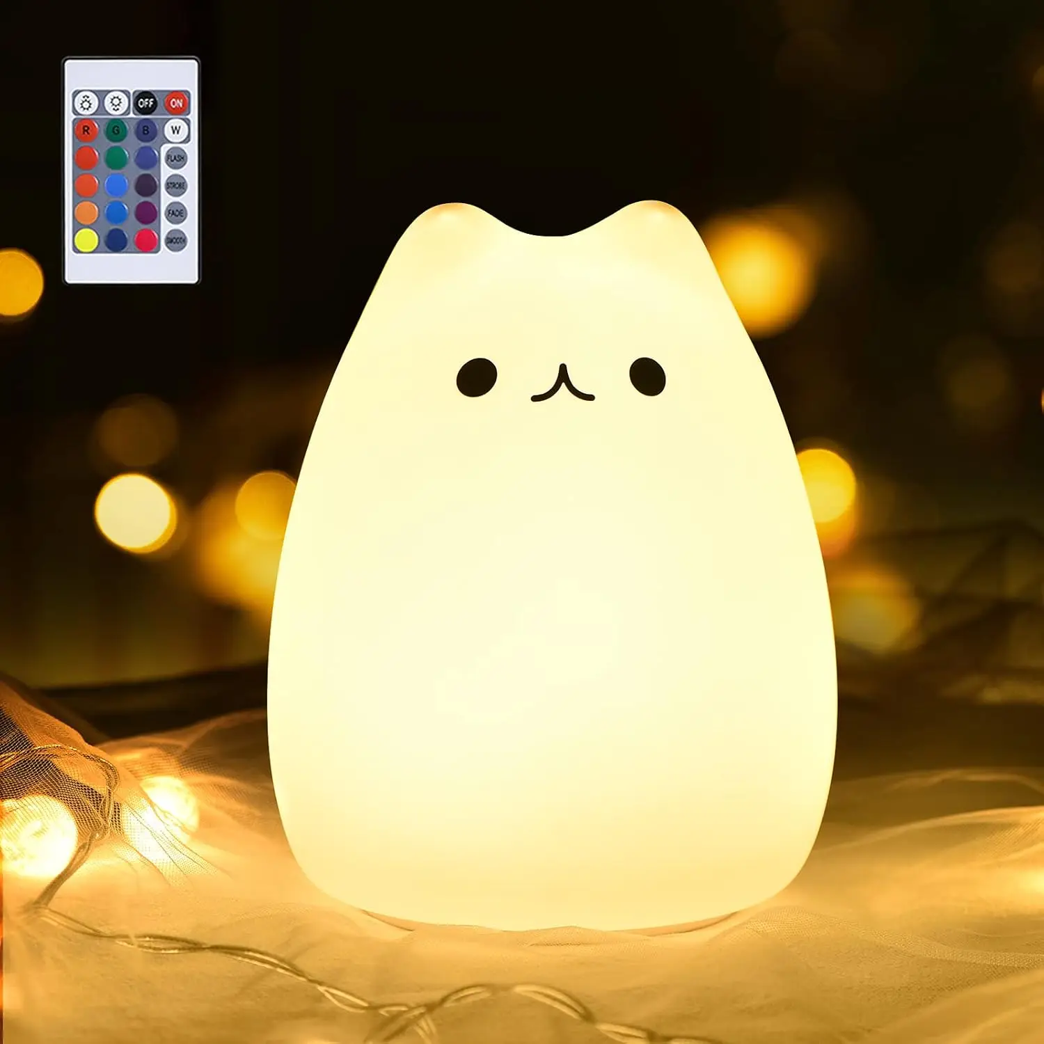 

Remote Cat Baby Night Lamp 7-color Pat Touch Color-Changing Eye Protection Bedroom Bedside USB Recharge Night Light Gift