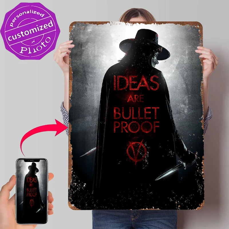 V For Vendetta 1 Printed Poster Customized Wall Art Retro Vintage Metal Tin Signs for Modern Home Decoration Ornaments Wand Deko