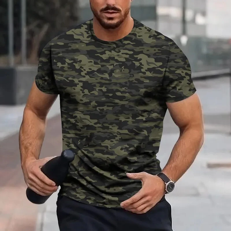 Letnie męskie koszulki w kamuflażu Forest Print Streetwear Casual Oversized Short Sleeve Tshirt Homme Round Neck Tactic Tops 4XL