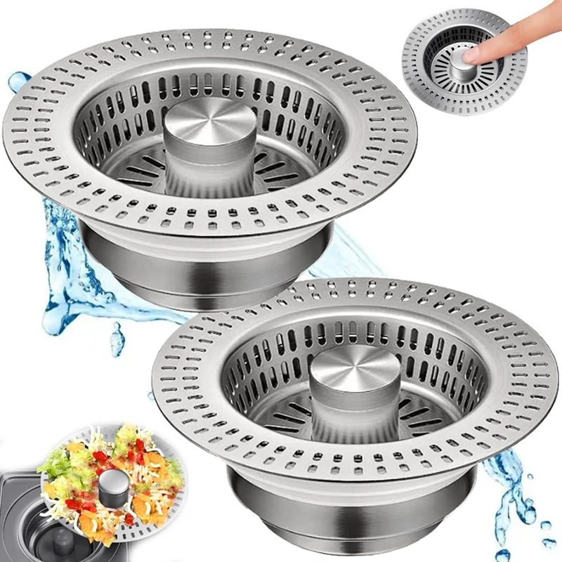ABBN-3 In1 Kitchen Sink Drain Strainer, Metal Sink Stopper, Bathroom Sink Drain Drain Filter, Catcher Basket