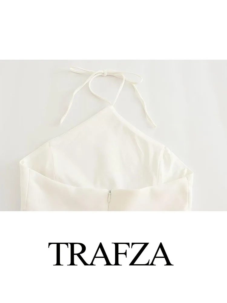 TRAFZA Summer Fashion Woman White Backless Sleeveless Short Top Women Sexy Hotsweet Backless Tanks Strap Beach Female Camis