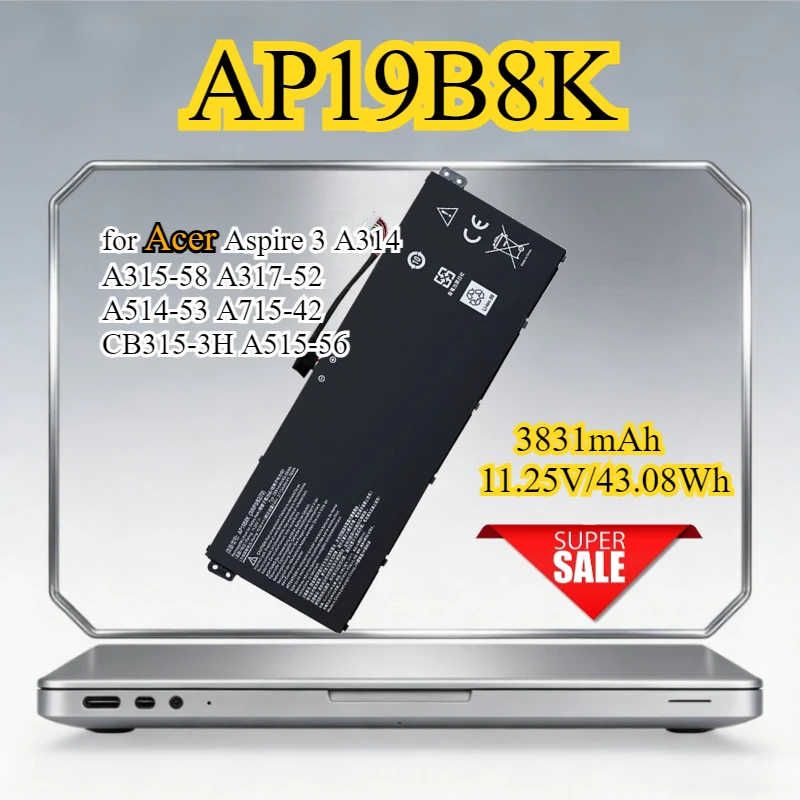 

AP19B8K Laptop Battery for Acer Aspire 3 A314 A315-58 A317-52 A514-53 A715-42 CB315-3H A515-56 AP19B5K KT00304013 KT0030G022