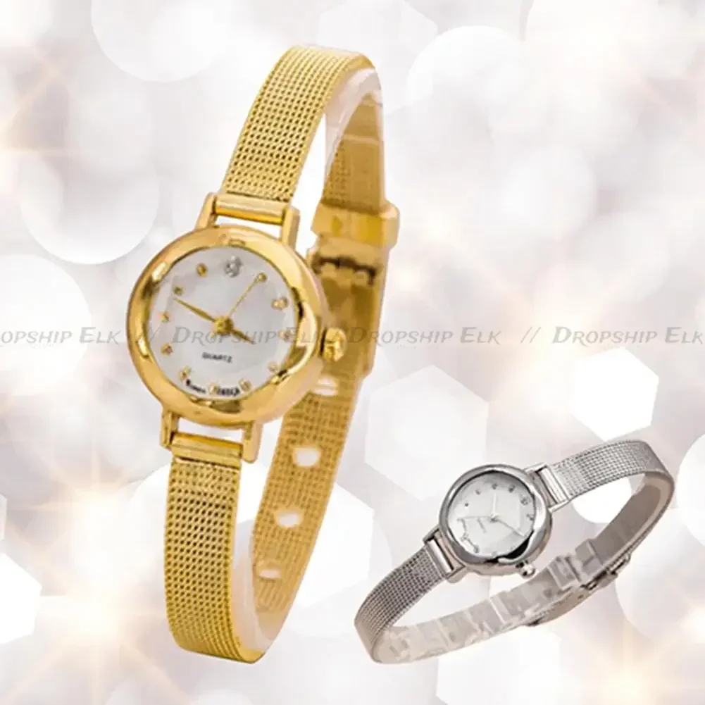 女性のための高級ゴールドメッシュブレスレット時計,高級合金バンド,ラインストーンダイヤル,クォーツ腕時計,カジュアル時計,ファッション