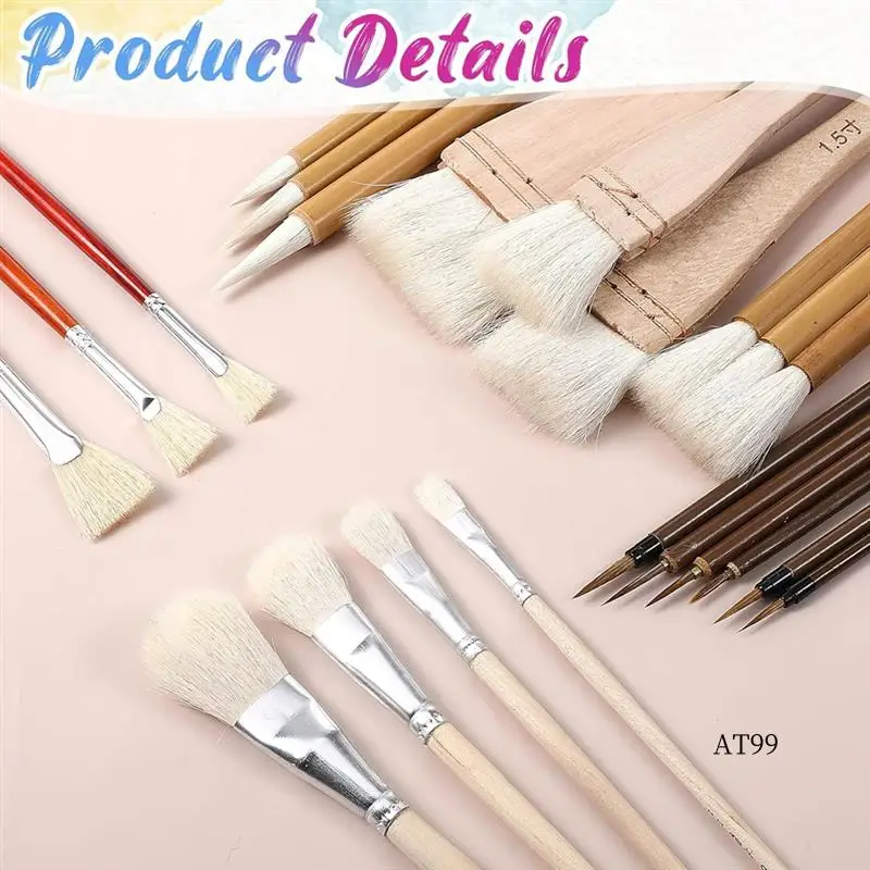 

TA-20 Pcs Glaze Brushes For Pottery Wool Bristle Art Paintbrushes For Acrylic Blending Watercolor For Artists Students