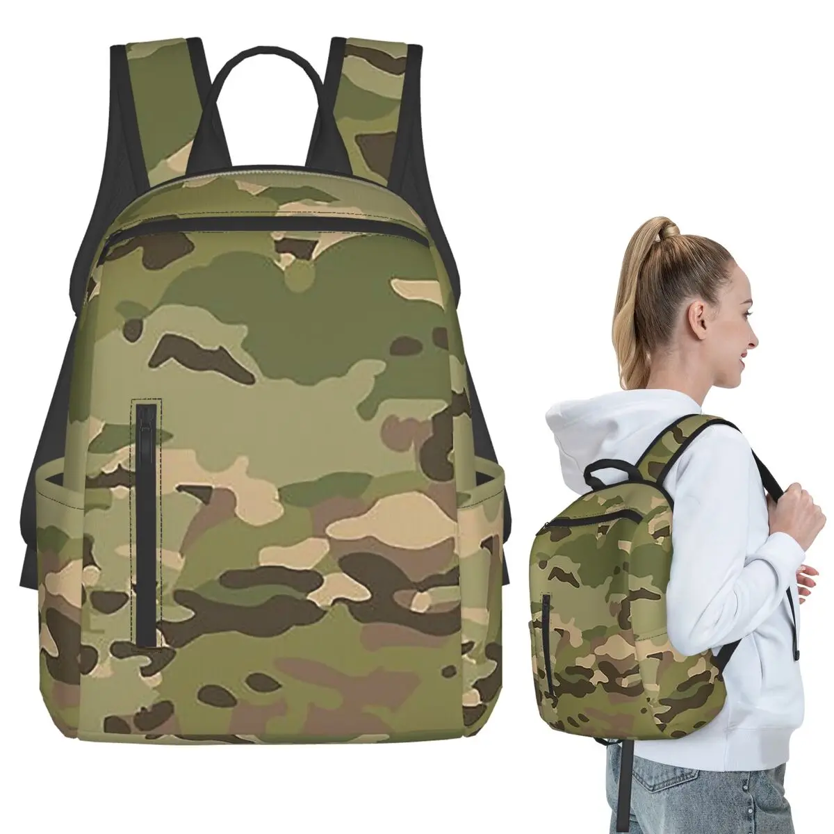 

Woodland Hues Camo - MultiCam Camouflage Backpack Boys Girls BookBag Children School Bag Computer Shoulder Bags for Men Women