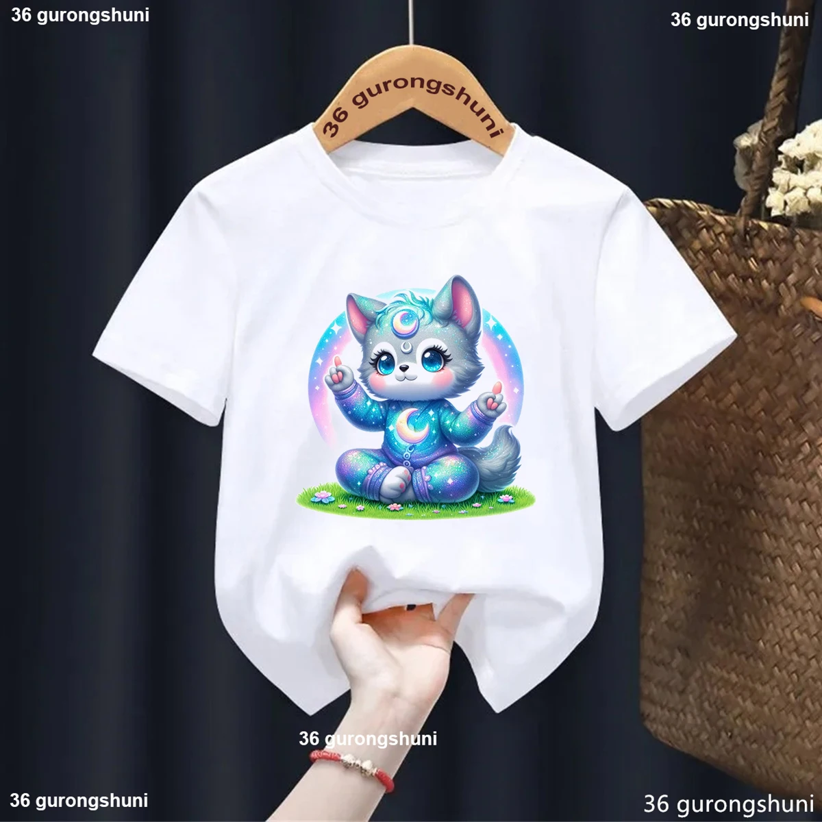 Cute Yoga Dog Animal Print Kids Tshirt Summer Children'S Short Sleeved Shirt Top Fashion Kawaii Girl'S T-Shirt White Tops