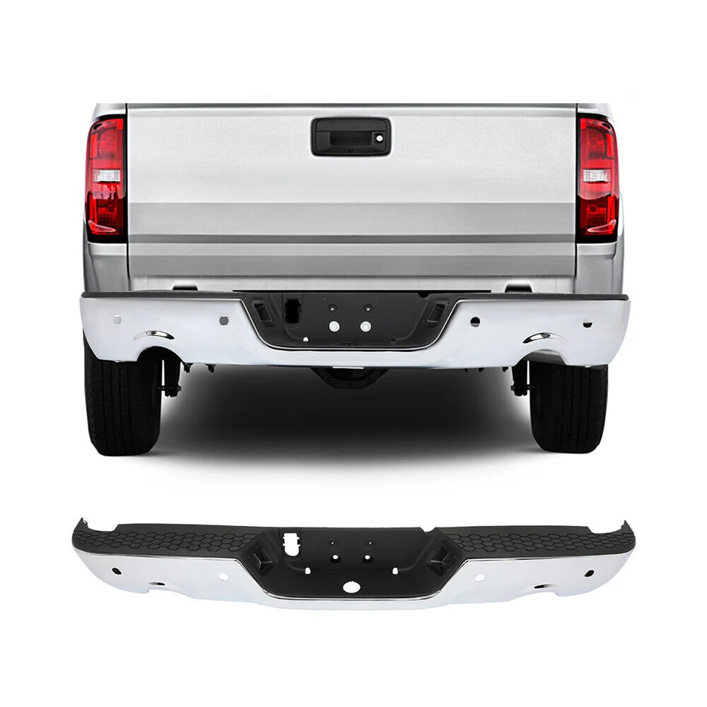 

USA In Stock Chrome Rear Step Bumper for 2009-2018 Dodge Ram 1500 w/Dual Exhaust&Sensor Holes