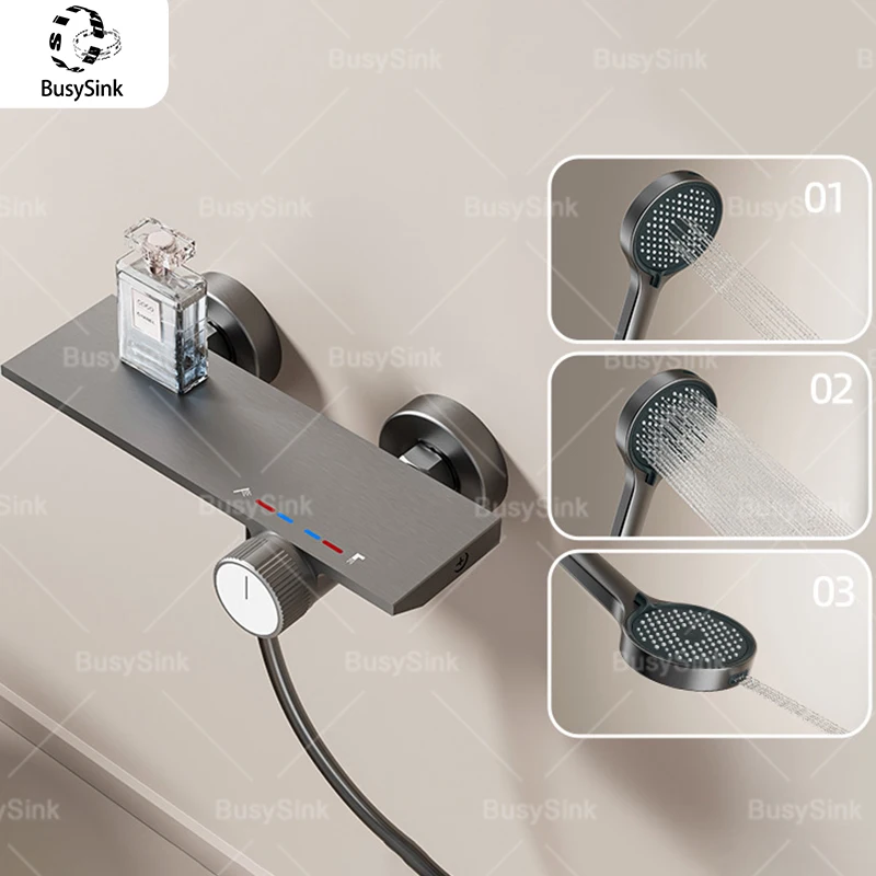 

Серая душевая система разделенного типа, набор ручек для ванной комнаты, регулируемая высота, подъемный столб, набор для душа под давлением горячей и холодной воды