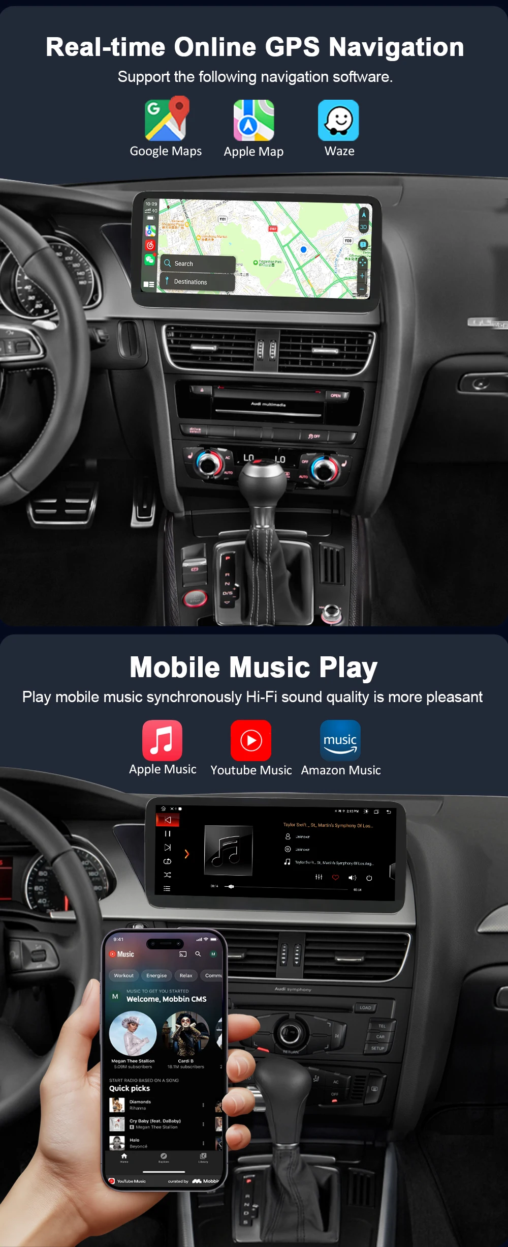8.8 Inch Linux Wireless CarPlay Andorid Auto Car Radio For Audi A6 C6 4F 2005-2011 MMI 2G 3G GPS Navigation Stereo Autoradio
